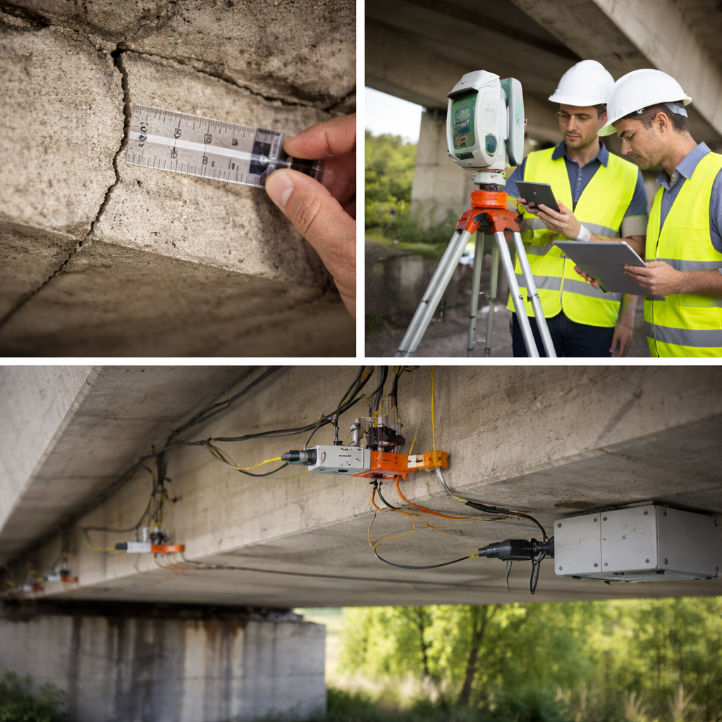 Jak kontroluje się rysy i przemieszczenia w mostach betonowych